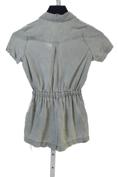 Bella Dahl Childrens Girls Button Down Short Sleeves Romper Green Size 8
