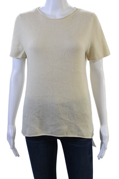 Theory Women Basic Cashmere Crew Neck Short Sleeve T-Shirt Beige Size M