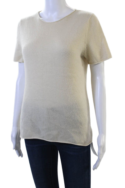 Theory Women Basic Cashmere Crew Neck Short Sleeve T-Shirt Beige Size M