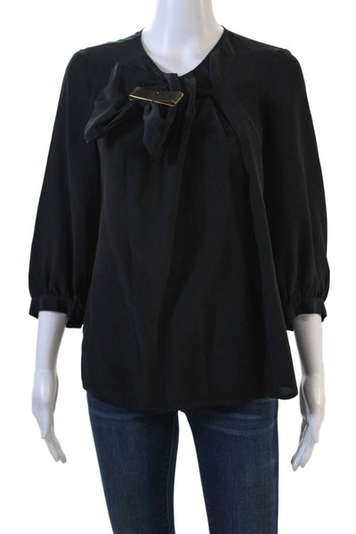 Class Roberto Cavalli Women Black Silk 3/4 Sleeve Hook & Eye Blouse Size 6