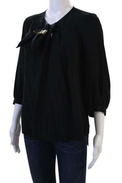 Class Roberto Cavalli Women Black Silk 3/4 Sleeve Hook & Eye Blouse Size 6