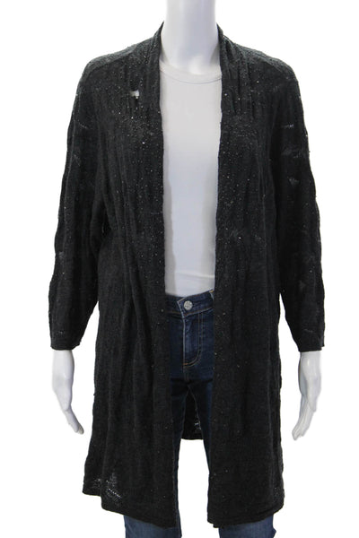Eileen Fisher Women Black Merino Wool Cardigan 3/4 Sleeve Solid Size 1X