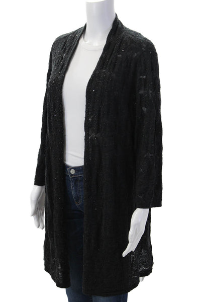 Eileen Fisher Women Black Merino Wool Cardigan 3/4 Sleeve Solid Size 1X