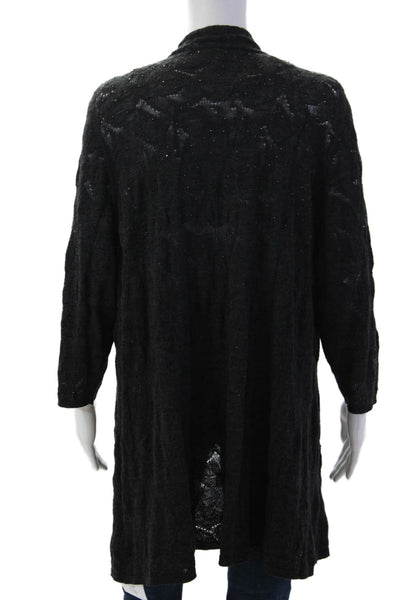 Eileen Fisher Women Black Merino Wool Cardigan 3/4 Sleeve Solid Size 1X