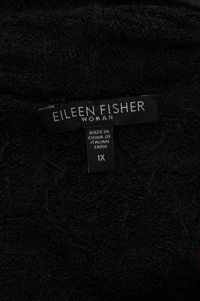 Eileen Fisher Women Black Merino Wool Cardigan 3/4 Sleeve Solid Size 1X