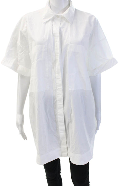 Zara Women Collared Cotton Button Up Tunic Short Sleeve White Size M