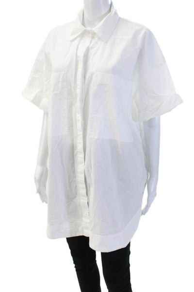Zara Women Collared Cotton Button Up Tunic Short Sleeve White Size M
