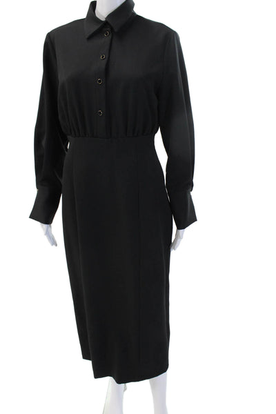 Zara Womens Black Collared Long Sleeve Shirt Dress Button Size L