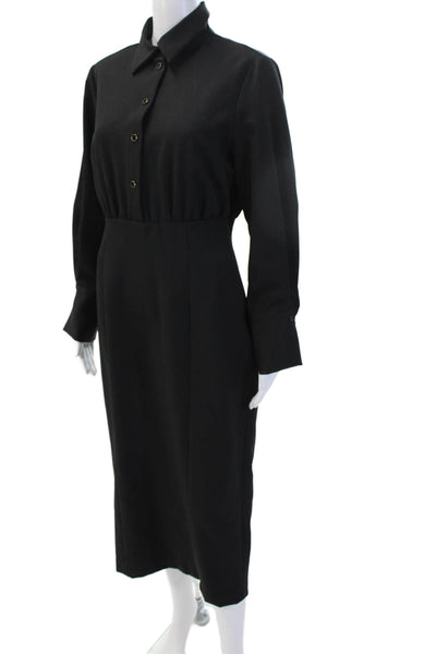Zara Womens Black Collared Long Sleeve Shirt Dress Button Size L