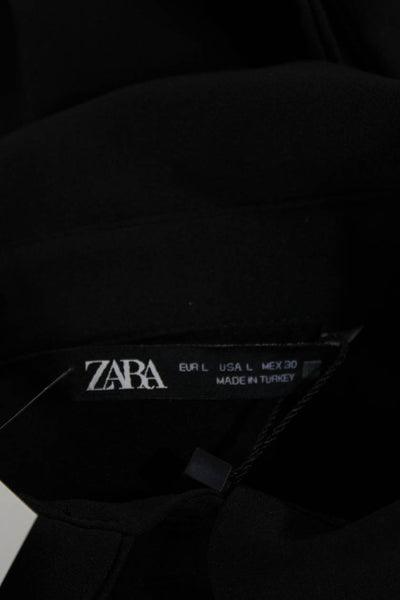 Zara Womens Black Collared Long Sleeve Shirt Dress Button Size L