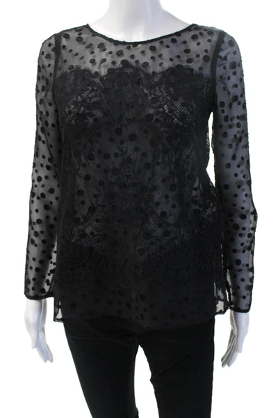 The Kooples Women Black Polka Dot Round Neck Long Sleeve Blouse Gothic Size S
