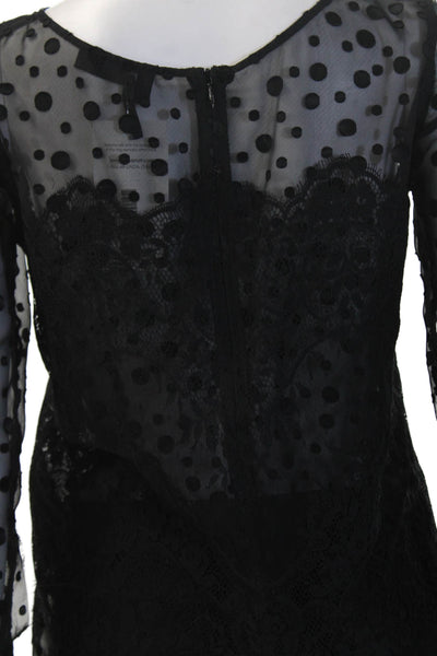 The Kooples Women Black Polka Dot Round Neck Long Sleeve Blouse Gothic Size S