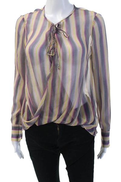 Derek Lam 10 Crosby Women Purple Striped Round Neck Long Sleeve Blouse Size 10
