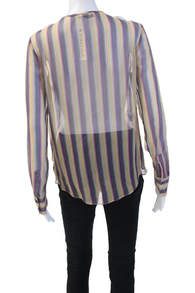 Derek Lam 10 Crosby Women Purple Striped Round Neck Long Sleeve Blouse Size 10