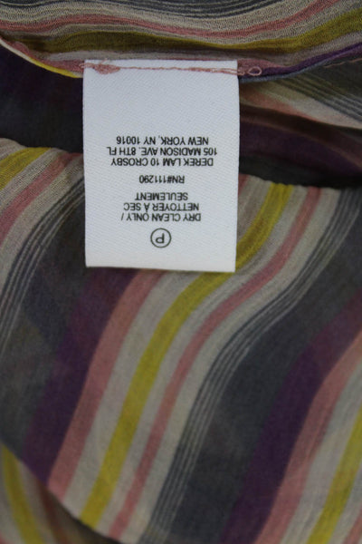 Derek Lam 10 Crosby Women Purple Striped Round Neck Long Sleeve Blouse Size 10
