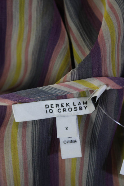 Derek Lam 10 Crosby Women Purple Striped Round Neck Long Sleeve Blouse Size 10