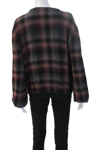 Bella Dahl Women Tunic Blouse Plaid Black Long Sleeve Round Neck Size S