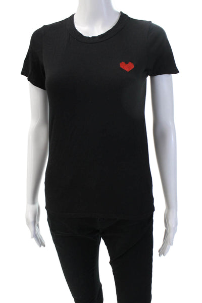 Sunday Best Women Black Cotton Heart T-Shirt Short Sleeve Size 4
