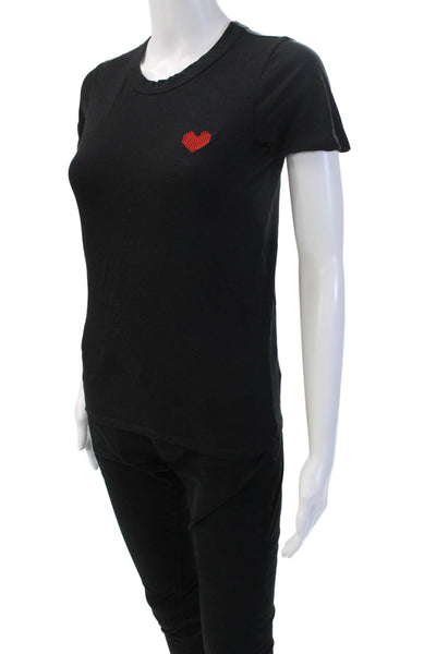Sunday Best Women Black Cotton Heart T-Shirt Short Sleeve Size 4