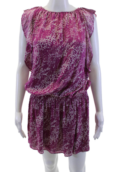Ramy Brook Women Blouson Silk Animal Print Short Dress Purple Size M