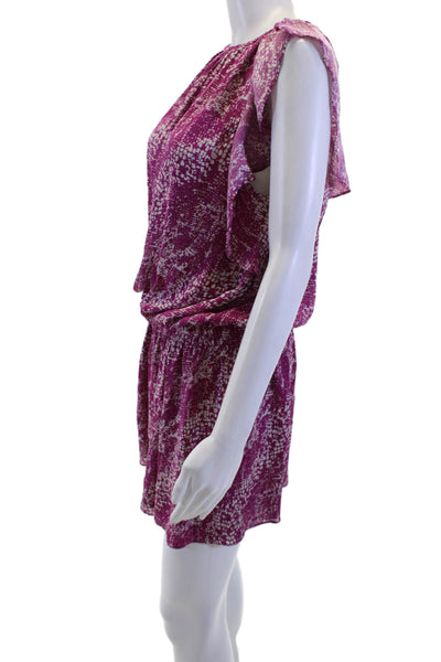Ramy Brook Women Blouson Silk Animal Print Short Dress Purple Size M