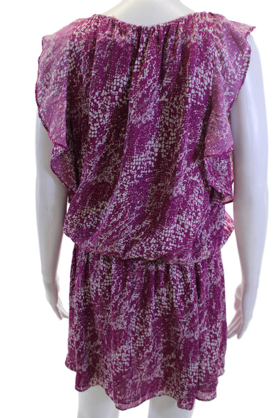 Ramy Brook Women Blouson Silk Animal Print Short Dress Purple Size M