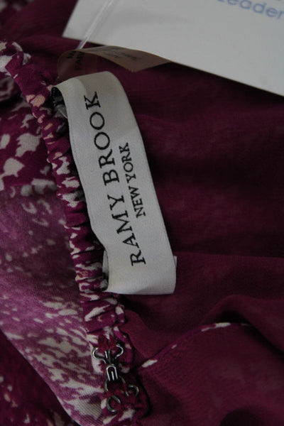 Ramy Brook Women Blouson Silk Animal Print Short Dress Purple Size M