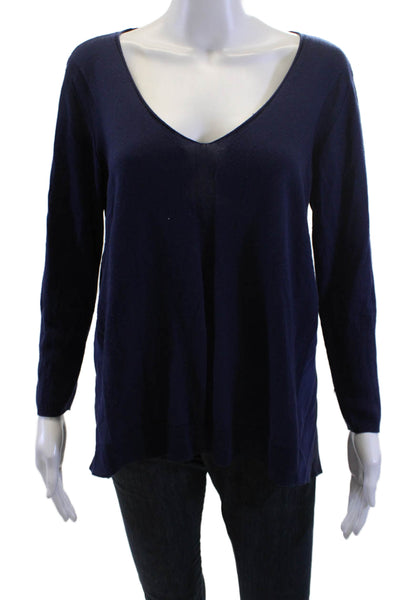Ecru Womens Pullover Cashmere V-Neck 3/4 Sleeve Dark Blue Sweater Size M