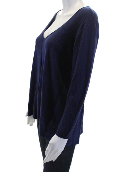 Ecru Womens Pullover Cashmere V-Neck 3/4 Sleeve Dark Blue Sweater Size M