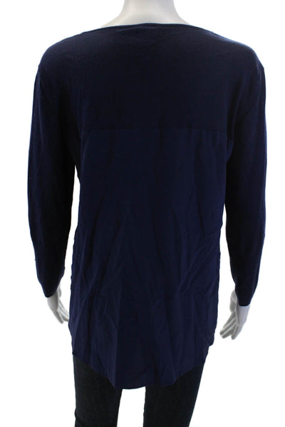 Ecru Womens Pullover Cashmere V-Neck 3/4 Sleeve Dark Blue Sweater Size M