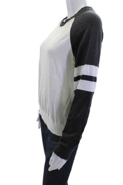 Minnie Rose Unisex Black Striped Crew Neck Long Sleeve Pullover Size L