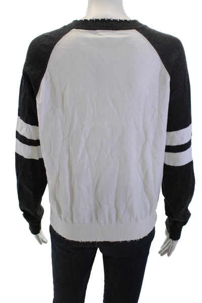 Minnie Rose Unisex Black Striped Crew Neck Long Sleeve Pullover Size L