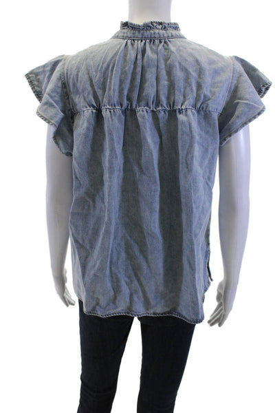 Rails Womens Light Blue High Neck Short Sleeve Button-Up Blouse Bohemian Size M