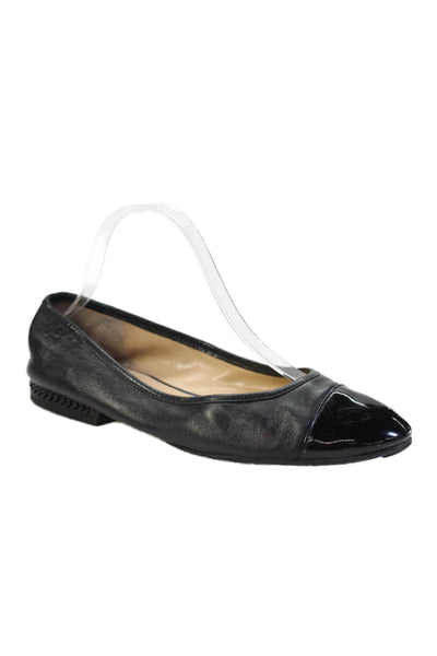 Michael Kors Womens Leather Cap Toe Detail Slip On Flats Black Size 9