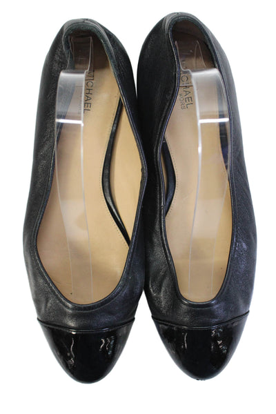 Michael Kors Womens Leather Cap Toe Detail Slip On Flats Black Size 9