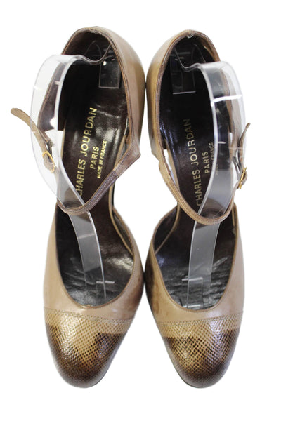 Charles Jourdan Paris Womens Leather Ankle Strap Heels Beige Size 8.5