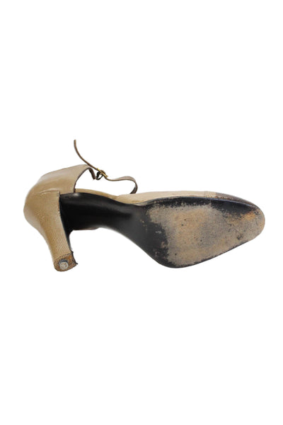 Charles Jourdan Paris Womens Leather Ankle Strap Heels Beige Size 8.5