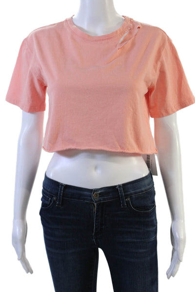 Dance & Marvel Womens Cropped Pink Cotton Short Sleeve T-Shirt Size S