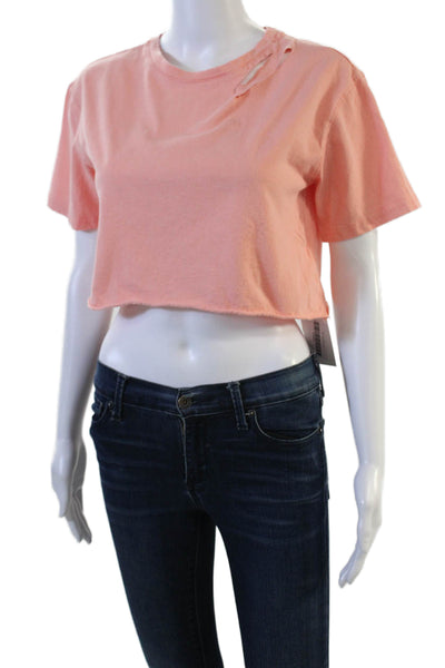 Dance & Marvel Womens Cropped Pink Cotton Short Sleeve T-Shirt Size S