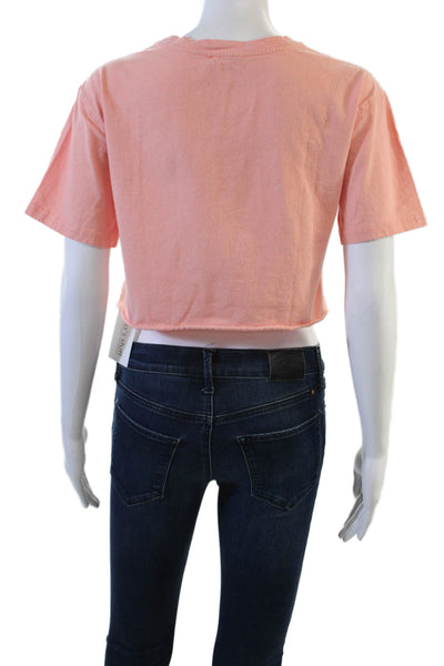 Dance & Marvel Womens Cropped Pink Cotton Short Sleeve T-Shirt Size S