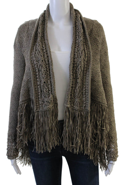 BCBG Max Azria Women Brown Cotton Boho Cardigan Long Sleeve Size XS