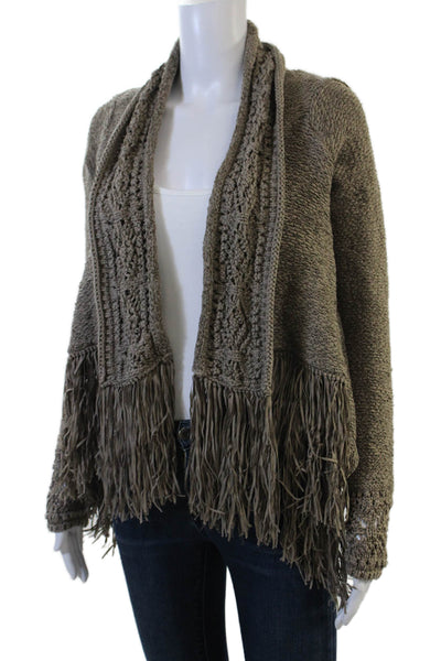 BCBG Max Azria Women Brown Cotton Boho Cardigan Long Sleeve Size XS