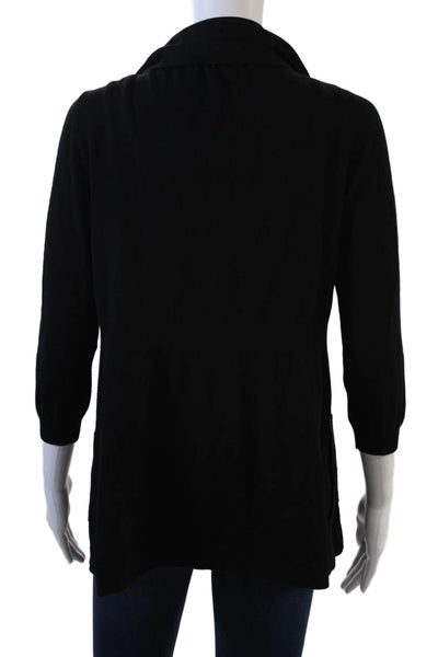 Theory Womens Black Cardigan Sweater Wool Lame Designer 3/4 Sleeve Size S