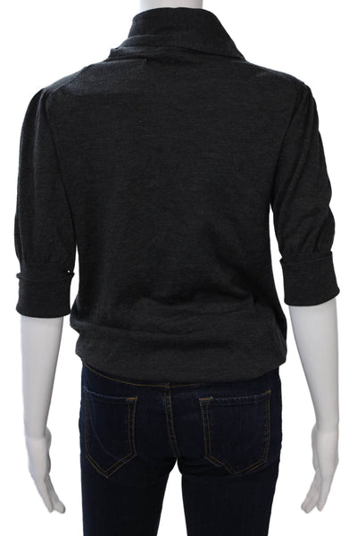 Escada Sport Womens V-Neck Argyle Merino Tie 3/4 Sleeve Dark Gray Size M