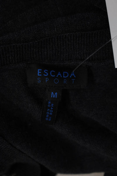 Escada Sport Womens V-Neck Argyle Merino Tie 3/4 Sleeve Dark Gray Size M
