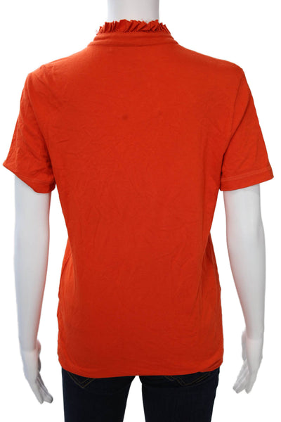 Tory Burch Womens Basic Short Sleeve Button Up High Neck Orange Top Size L