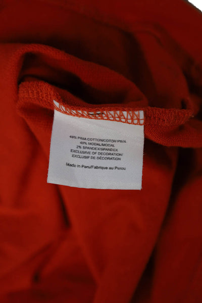 Tory Burch Womens Basic Short Sleeve Button Up High Neck Orange Top Size L