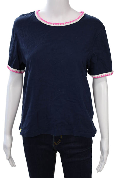 Kerri Rosenthal Women Ringer T-Shirt Dark Blue Cotton Size L