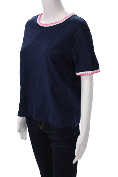 Kerri Rosenthal Women Ringer T-Shirt Dark Blue Cotton Size L