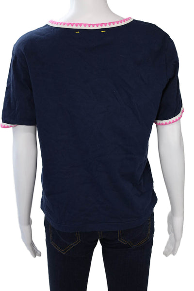 Kerri Rosenthal Women Ringer T-Shirt Dark Blue Cotton Size L